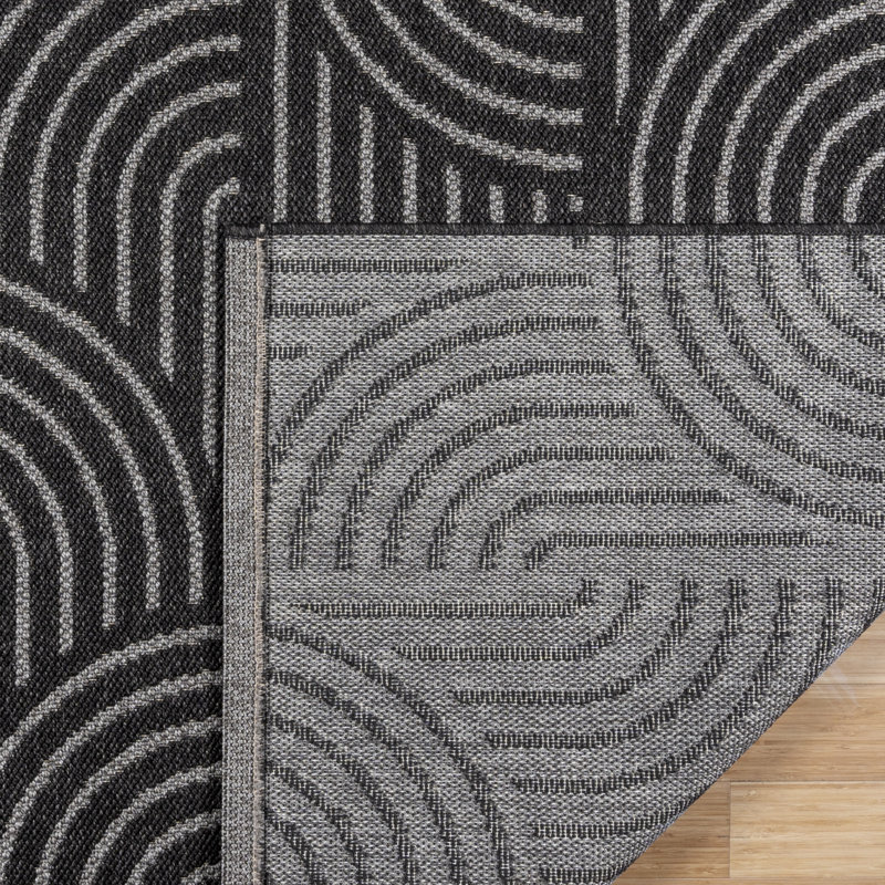  Tropea Chyana All-Weather Flatweave Indoor/Outdoor Area Rug, Black Cream Modern Geometric – Patio, Deck, Porch & Poolside