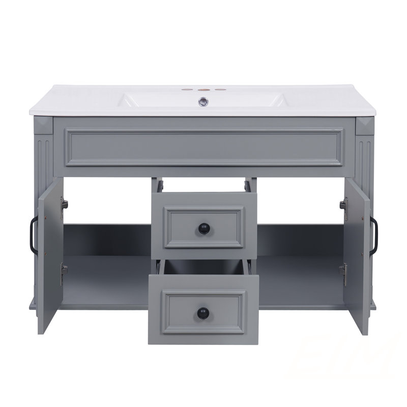 Armoire murale 36 po avec lavabo et tiroirs en céramique, meuble-lavabo simple de style français avec charnières à fermeture douce, meubles-lavabos