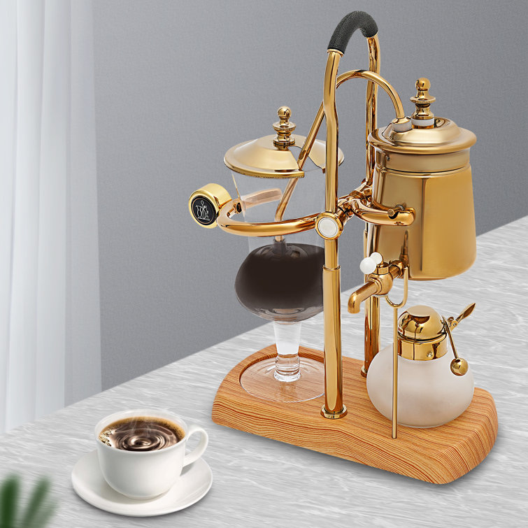 Diguo Belgian/Belgium Luxury Royal Family Balance Siphon/Syphon Coffee Maker. Elegant Double Ridged Fulcrum with Tee Handle (Egyptian Black & Gold)