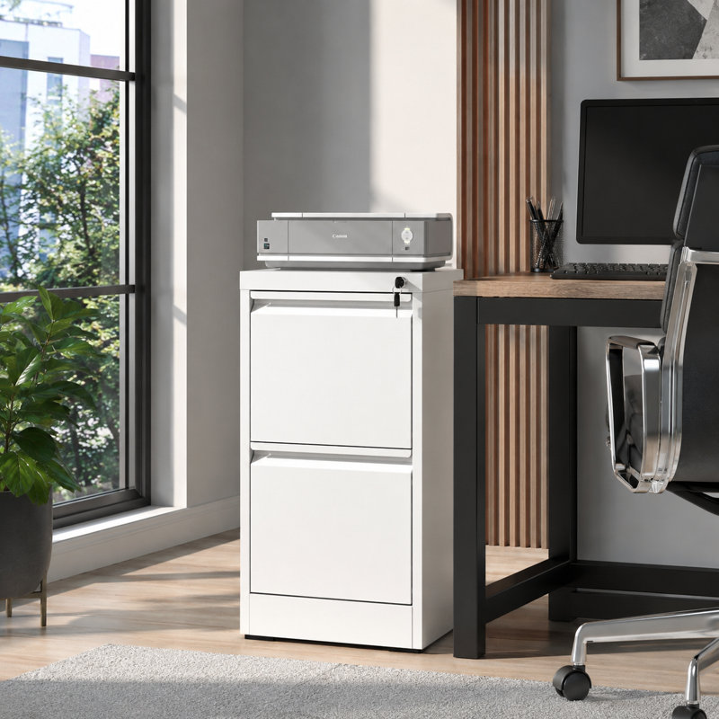2 Drawers Metal Vertical File Cabinets with Lock-Durable for Home & Office., White