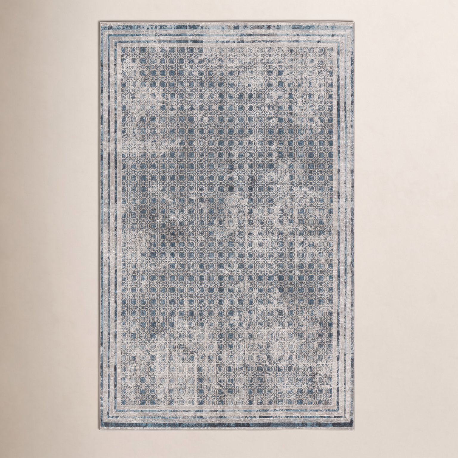 Phoebe Light Gray Blue Machine Washable Rug, Rectangle 5'3" x 8'