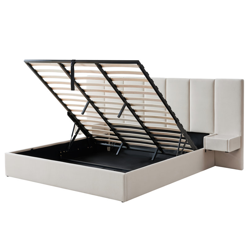Upholstered Lift Storage Bed Frame with Hotel-Style Headboard, Queen Size & King Size Bed Frame, Sprung  Slats, Velvet Headboard and Drawers, Gas Lift Hydraulic Support, No Box Spring Needed
