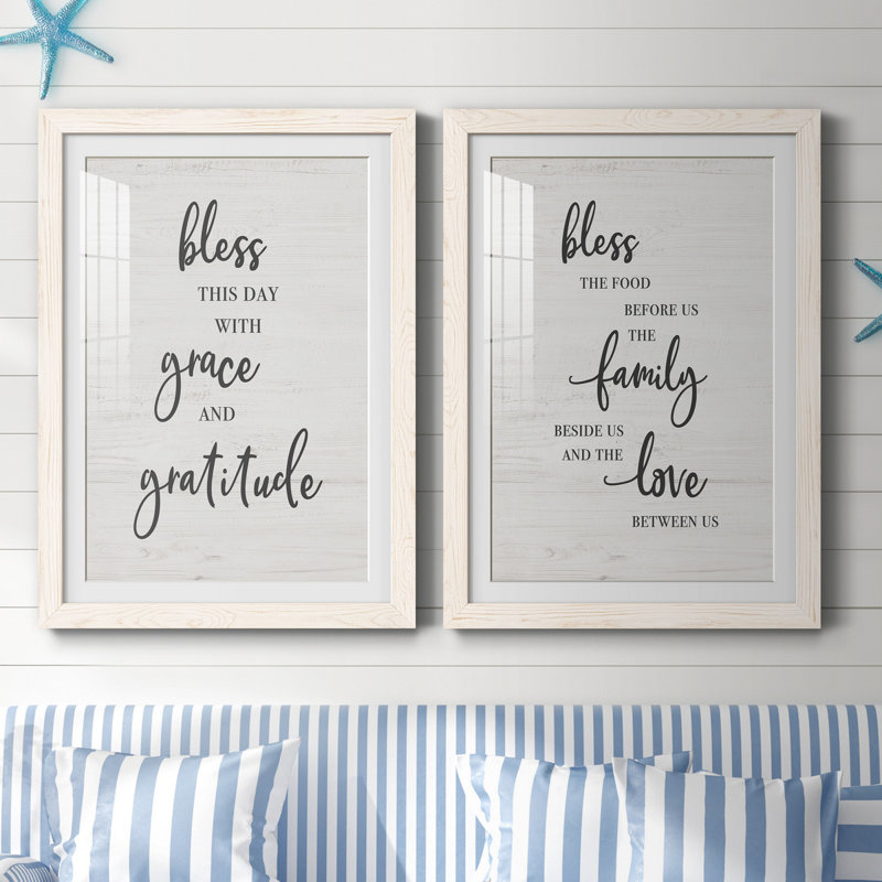 «Bless this Day», ensemble de 2 reproductions d'art textuel, H 37,5 po x l 55 po x P 1,5 po, Papier encadré blanc, Blanc