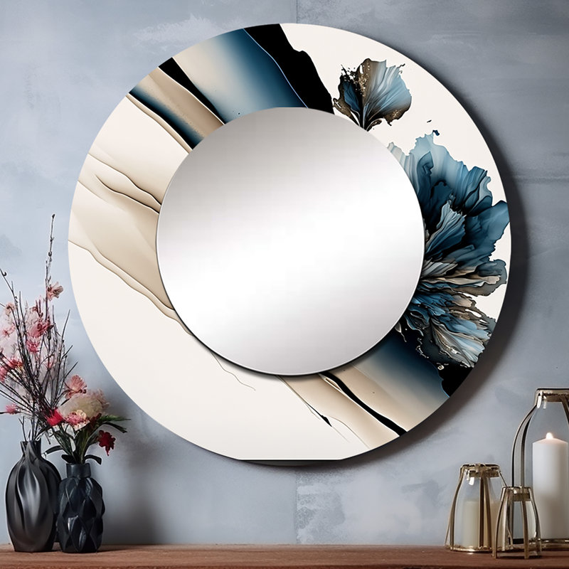 Precillia hyperréaliste pivoines fleurs II - miroir mural décoratif pivoines, miroir rond blanc, impression d'art en métal