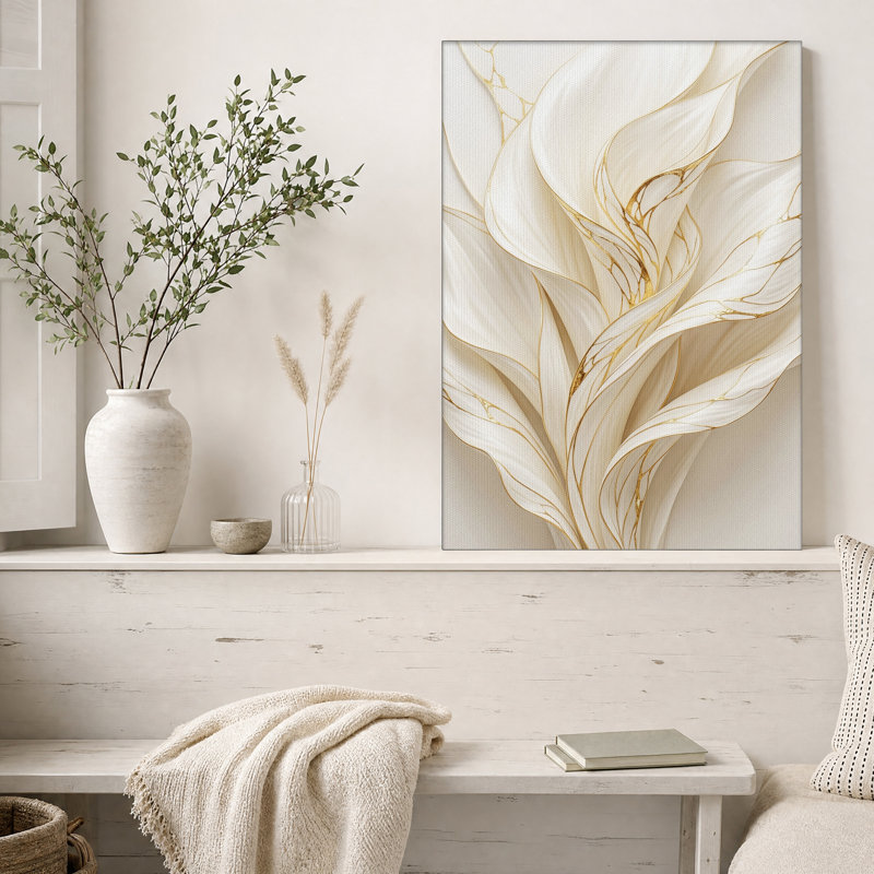Art mural sur toile crème et or, H 36 po x l 24 po
