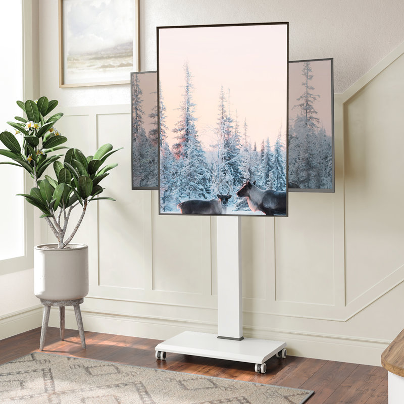 Meuy Modern Rolling TV Stand with Wheels for 32-70 inch LED/LCD TVs,Height Adjustment TV Console ,Hold Up to 88 Lbs, White