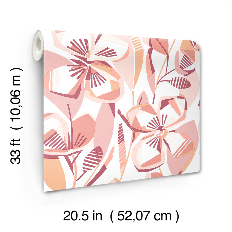 Papier peint avec fleurs naturelles Nathalie, Corail
