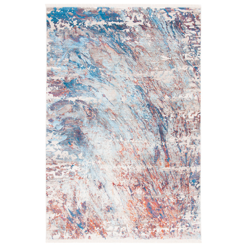 Tapis bleu / rouille à motif abstrait Stefanski, Rectangle 2 pi 6 po x 4 pi