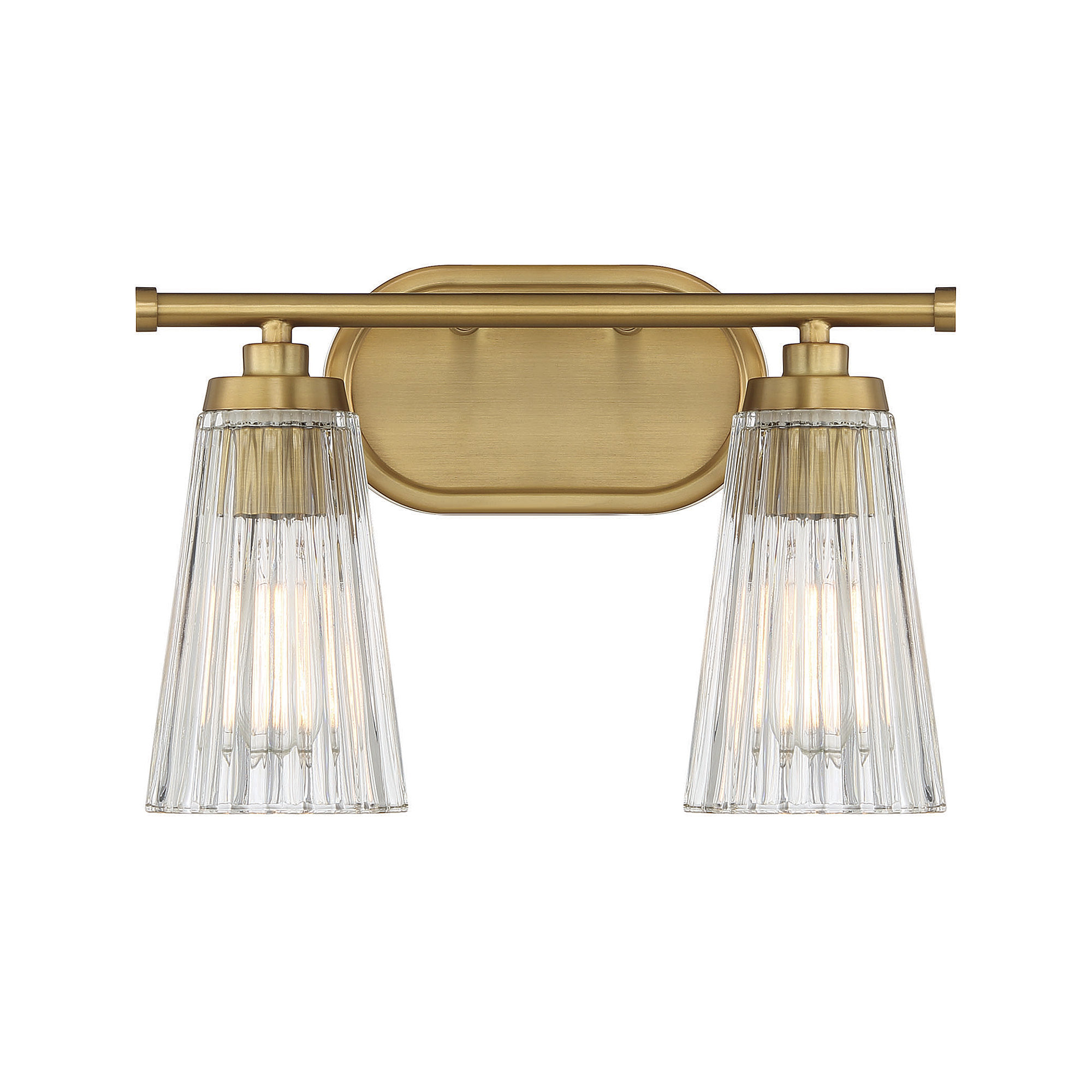 Jeanie Ribbed Dimmable Bath Sconce, Brass, 2 Lights, 10" H x 14" W x 14" D