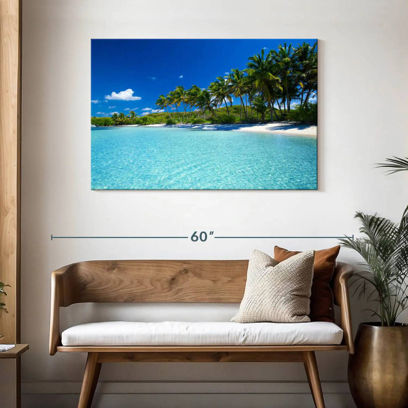 Gillard, palmiers et plage tropicale, H 30 po x l 45 po