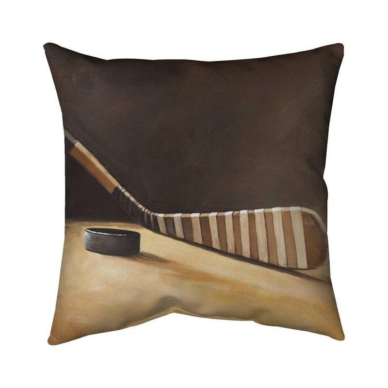 Stick and hockey puck - 18"x18" Throw pillow - Poly twill - Print on demand