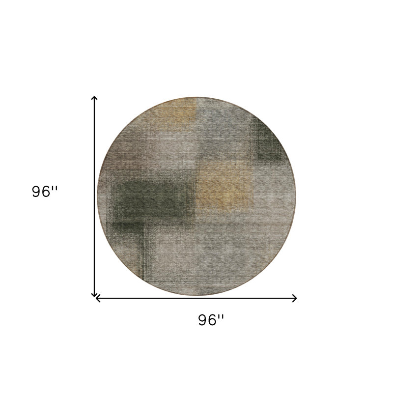 Tapis extérieur rond lavable abstrait 8 'gris et beige taupe