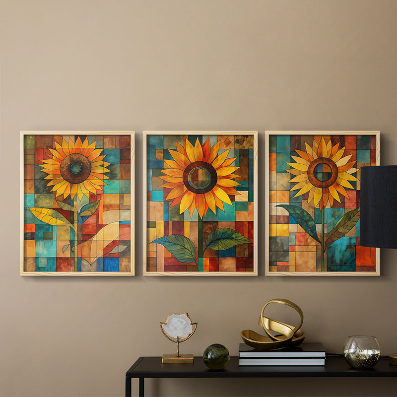 Étude florale CLXIV -Set de 3 estampes numériques giclées -Prêt à accrocher, H 10 po x l 8 po, Encadré naturel