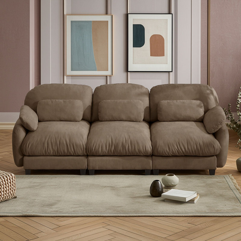 Canapé 3 places en chenille avec assise profonde et coussin lombaire, Brown