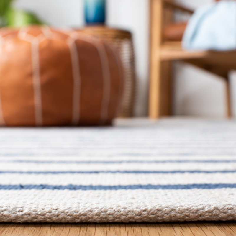 Estruch Hand Woven Cotton Striped Rug, Square 6'