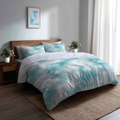 Ensemble de housse de couette à motif abstrait 3 pièces - Blue Seafoam Air