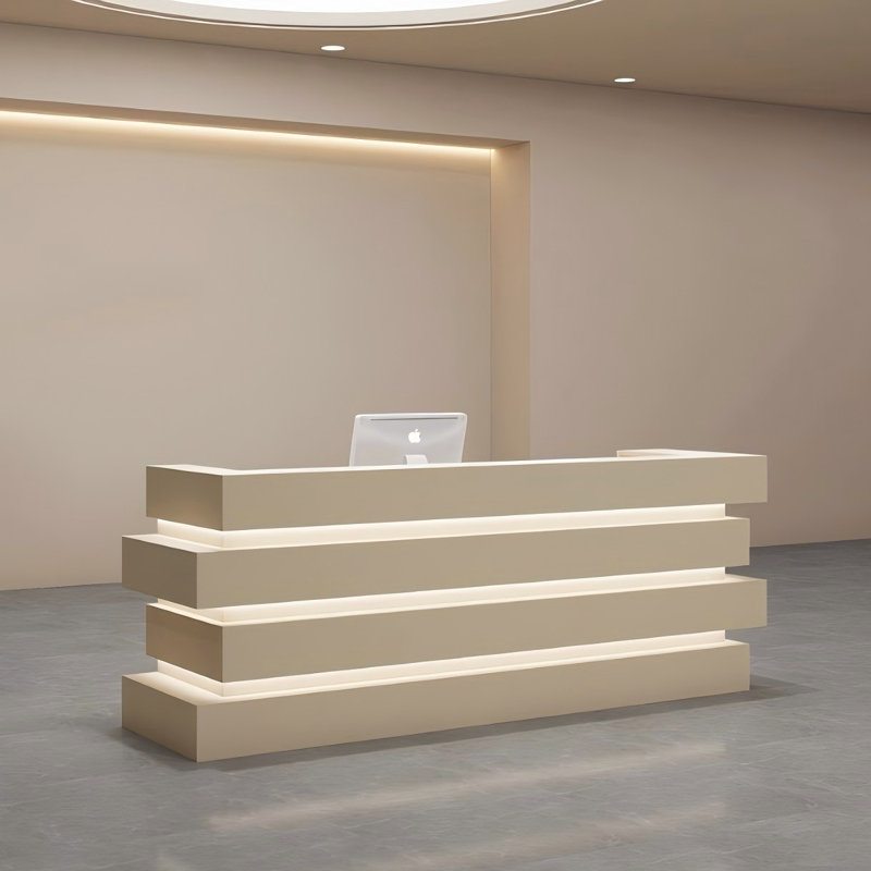 Scandinavian Style Front Desk in Beige with Creative Design and LED Lighting