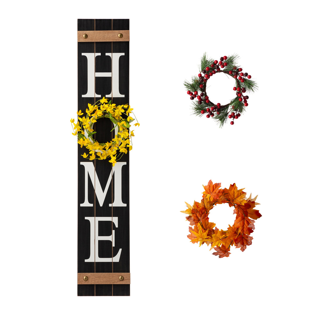 42"H Wooden Home Porch Sign, With 3 Changable  Wreathes Gracie Oaks 