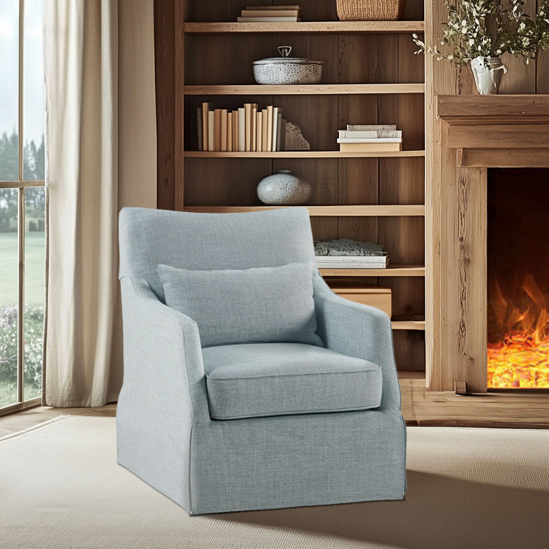Martha Stewart London Upholstered Skirted Swivel Armchair with Lumbar Pillow