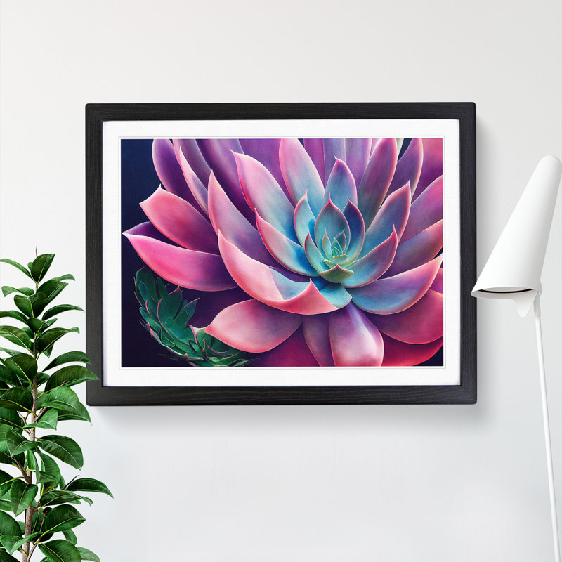 Watercolour Succulent Plant Vol.1 - Single Picture Frame Print, Black, 25cm H x 34cm W