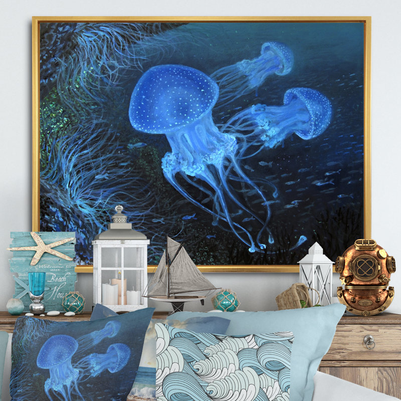 " Dance Under Water ", 30" H x 40" W x 1.5" D, Gold Floater Framed