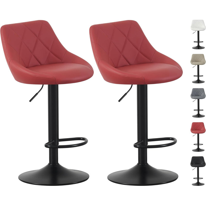 Swivel Adjustable Height Counter Stool with Metal Frame, Red