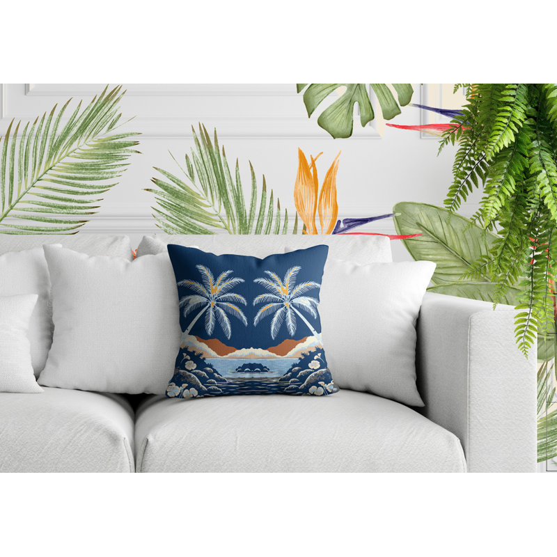 Oreiller carré réversible intérieur / extérieur Groove Palm, Carré 15 po, Bleu