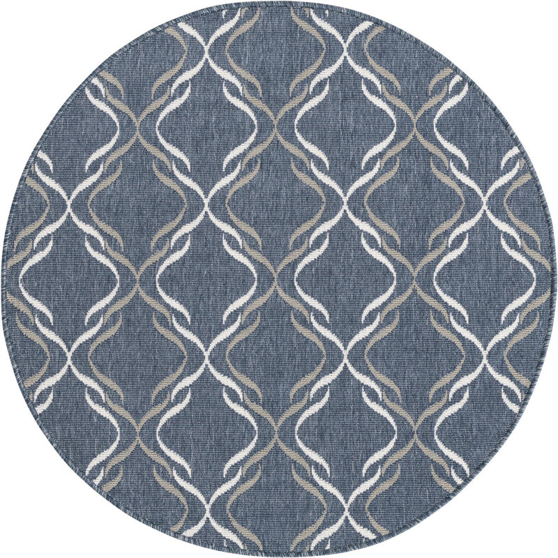 Tapis d'extérieur Preen bleu foncé, Rond 4 pi