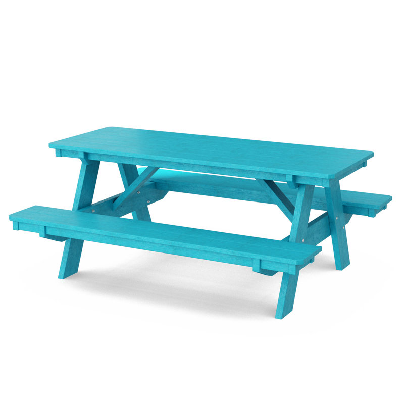 Table de pique-nique 72 "avec bancs attachés Heritage, Bleu Aruba