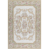Hand-Knotted High-Quality Ivory and Green Area Rug