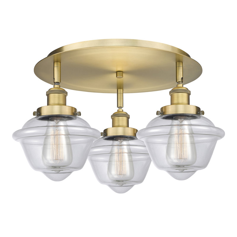 Grourke Glass Flush Mount, Clear, Brushed Brass