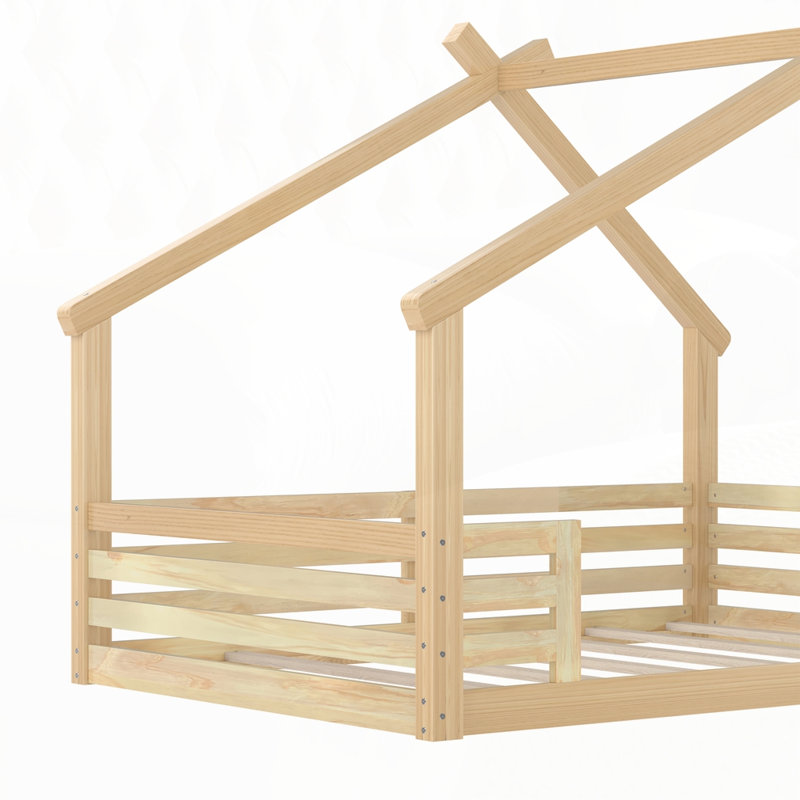 Lit House House avec fenêtre et petite tablette, Naturel, Double
