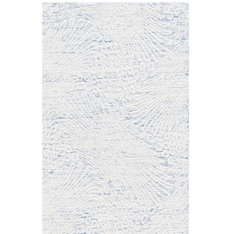 Tapis bleu / ivoire en laine et coton touffetés à la main Deloras, Tapis de couloir 2 pi 3 po x 9 pi