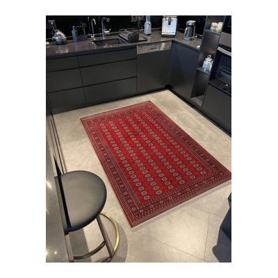 Tapis décoratif rouge à motif traditionnel rétro à motif rouge