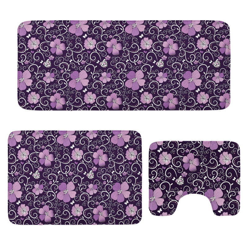  Ensemble de tapis de salle de bain floral 3 pièces l-mauve foncé