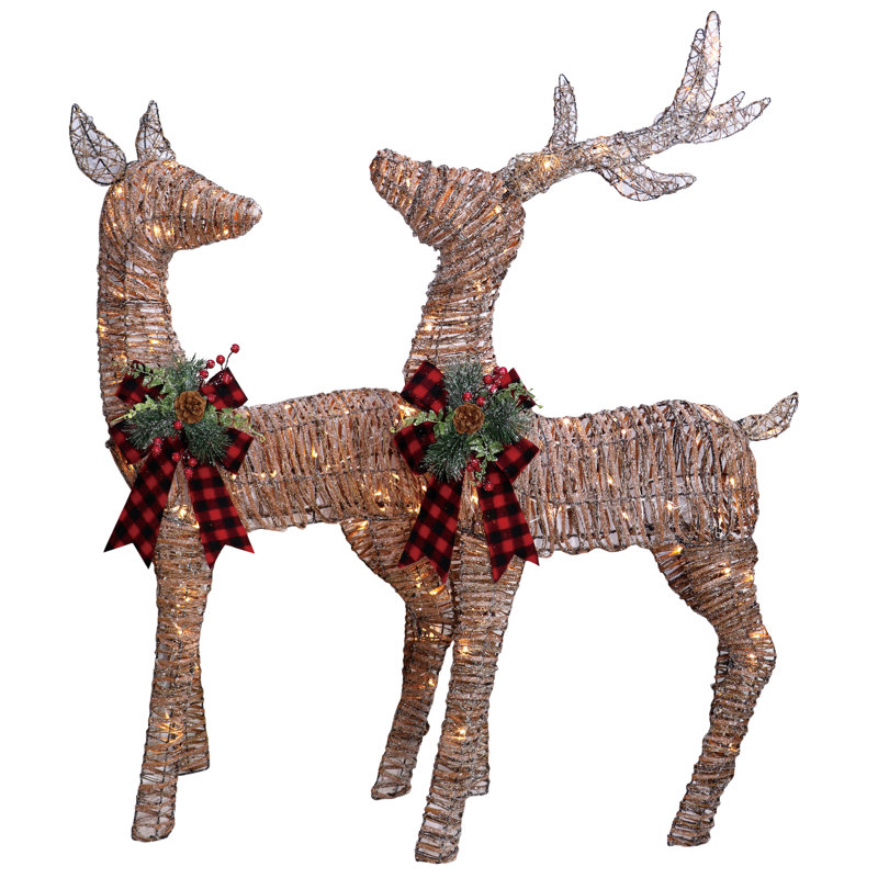 Décoration extérieure de Noël cerf en rotin naturel de 44 po avec lumières DEL blanc chaud