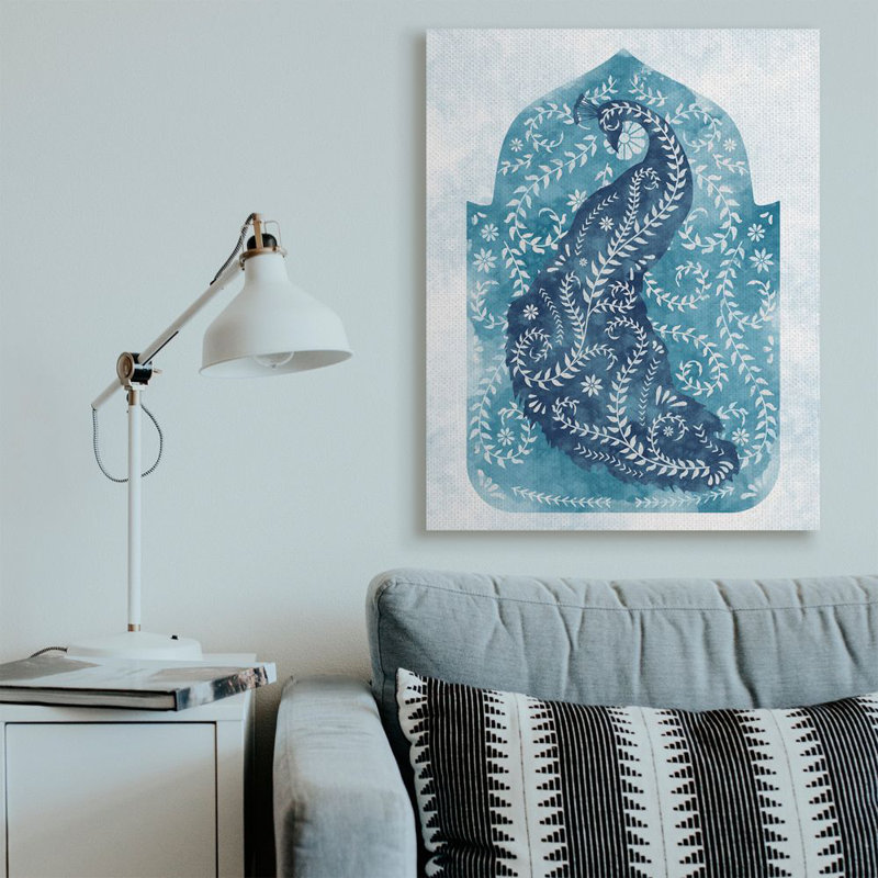 «Arabesque Peacock Jungle Vines Bird» par Ziwei Li, reproduction d'art graphique, H 40 po x l 30 po, Toile tendue