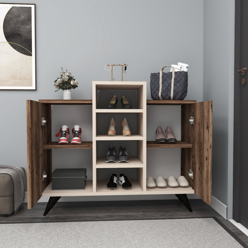 12 Pair Shoe Storage Cabinet, Brown/White