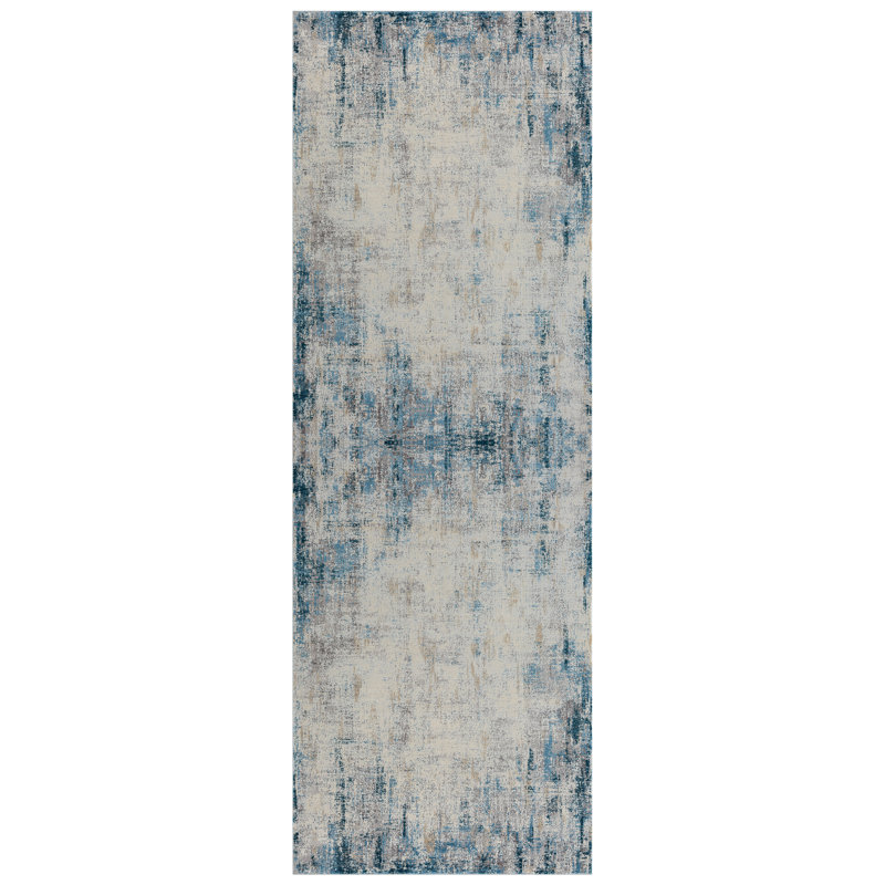Elian Modern Abstract Two Million Point Gray/Blue Rug with High-Low Texture, Runner 2' x 6'