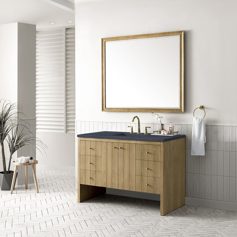 Hudson 48'' W Single Vanity, Charcoal Soapstone, 8" Widespread, Light Natural Oak