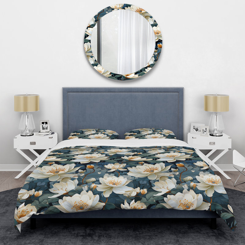 Literie Lotus Serenity II, Housse de couette pour grand lit et 2 taies décor