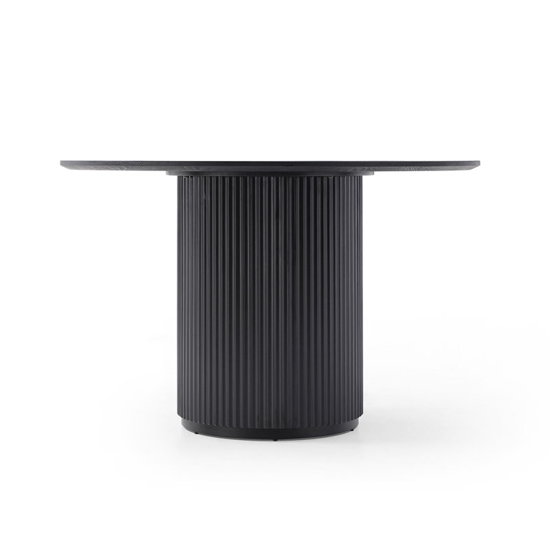 Anae Round Dining Table Pedestal Table with MDF Handcraft Oak Veneer Top for Dining Room, Black, 29.5"H x 47.24"L x 47.24"W