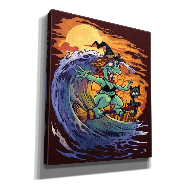 «Halloween At The Beach - Witch» par Flyland Designs, art mural sur toile, H 24 po x l 20 po x P 0,75 po