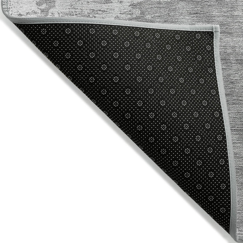 Tapis extérieur lavable abstrait gris argenté et ivoire 5 pi x 8 pi