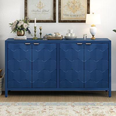 Luxueux buffet à quatre portes avec portes à motif en nid d'abeille, offrant beaucoup de rangement pour le bureau, l'entrée et le salon