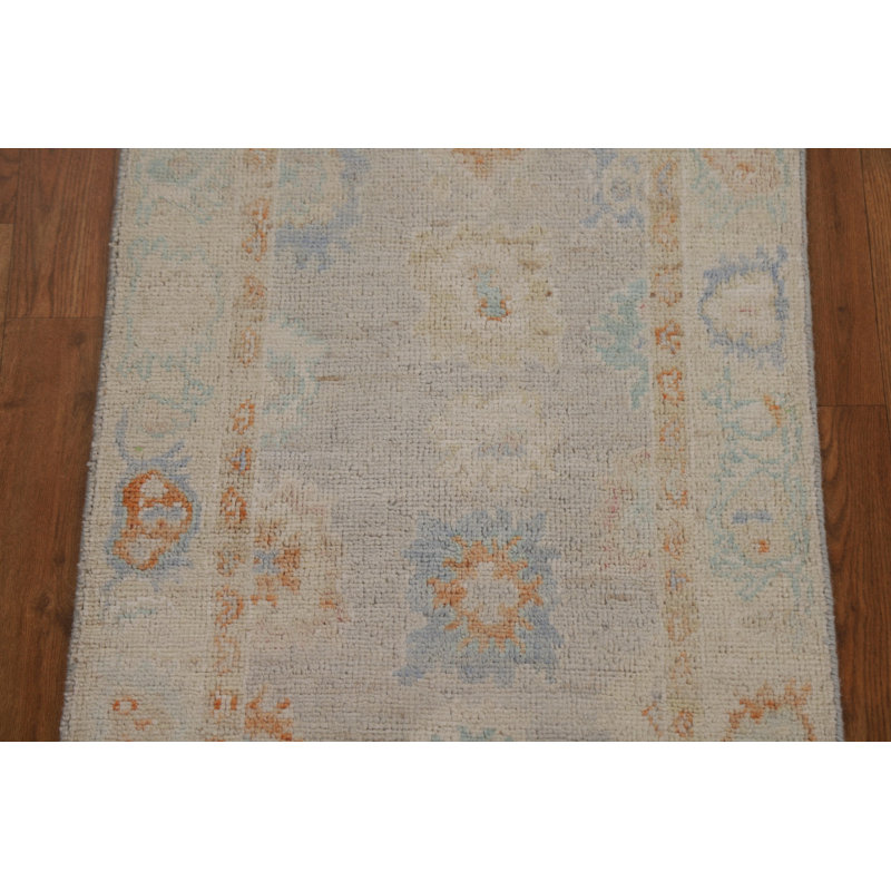 Tapis gris en laine noué à la main de conception unique 2 pi 0 po x 4 pi 0 po New Age