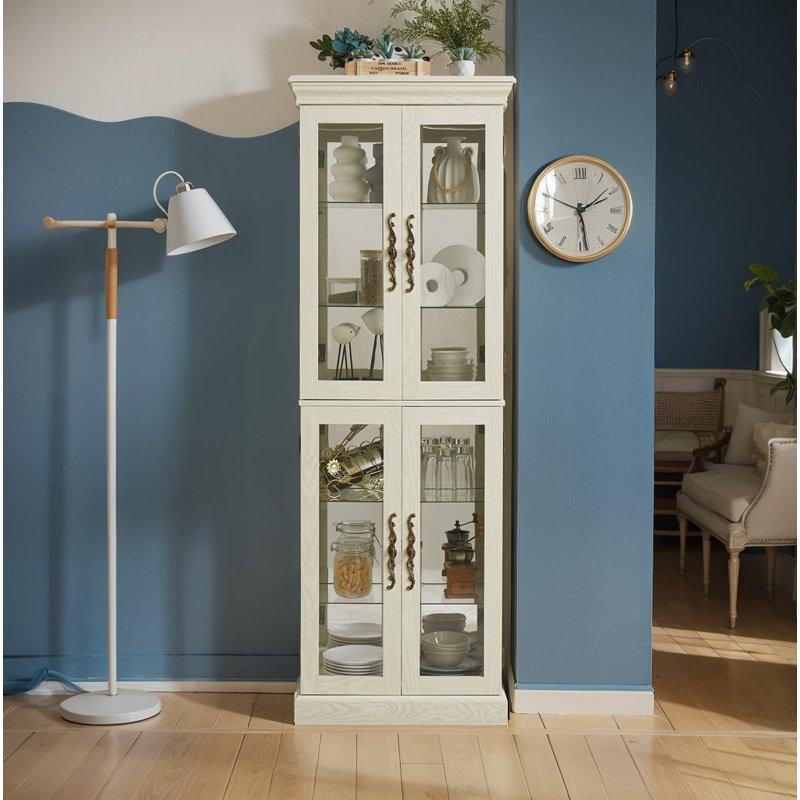 Vitrine en verre antique avec lumière et cloison réglable, Crème, crème