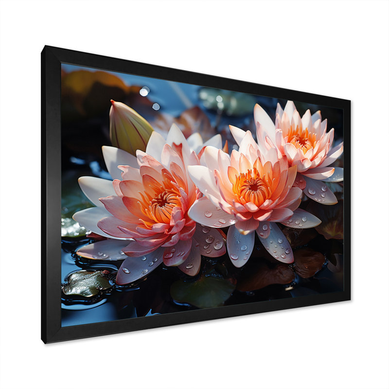 «Maamoun Asian Art Lotus Pond V», reproduction d'art sur toile, H 34 po x l 44 po x P 1,5 po, Cadre photo noir