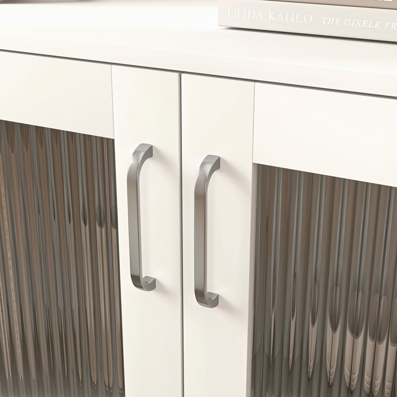 Rangement pour armoire de salon moderne avec 2 portes en verre et tablette réglable blanc