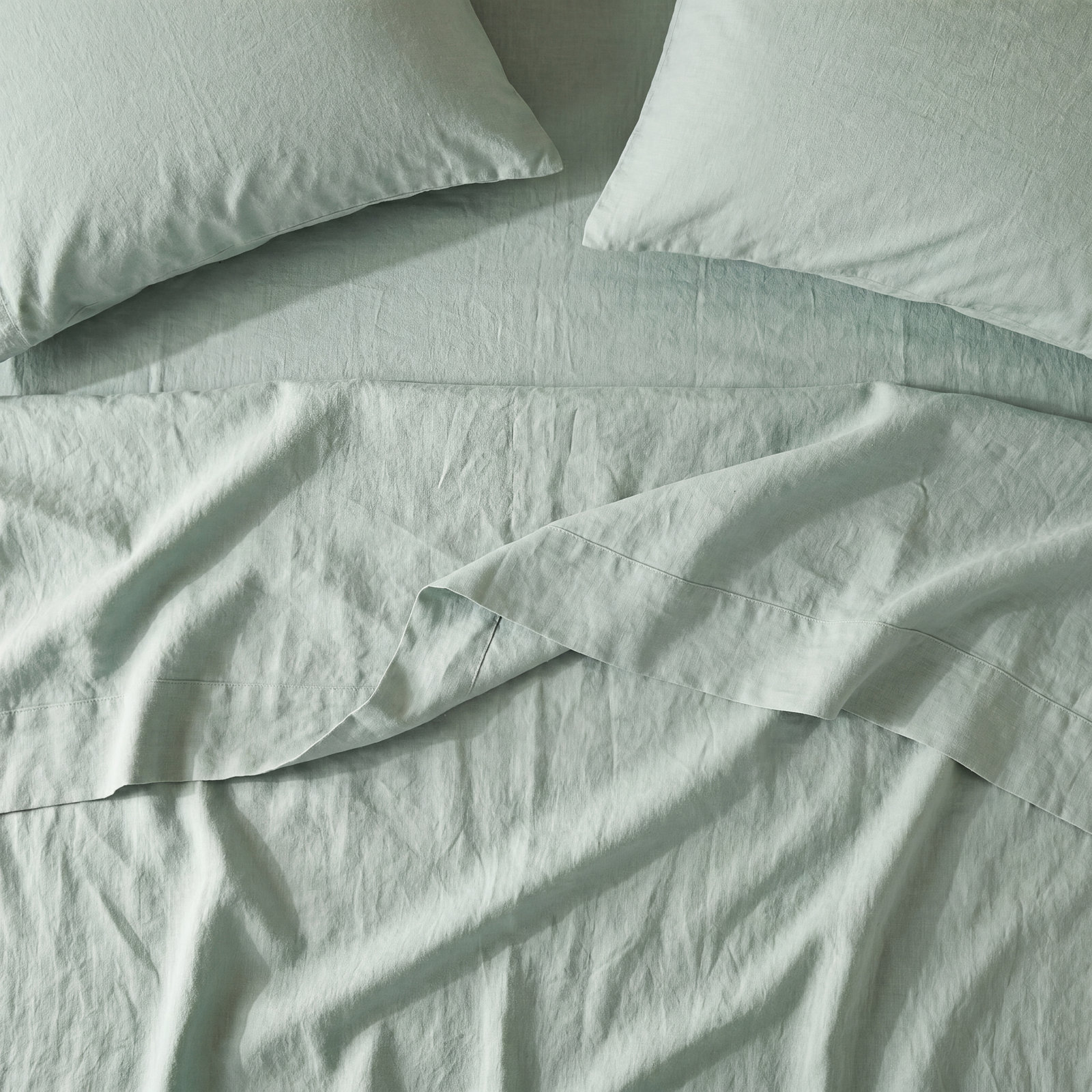 Linen Blend Sheet Set, Twin Sheet Set with 1 Fitted Sheet + 1 Pillowcase, Sage Green